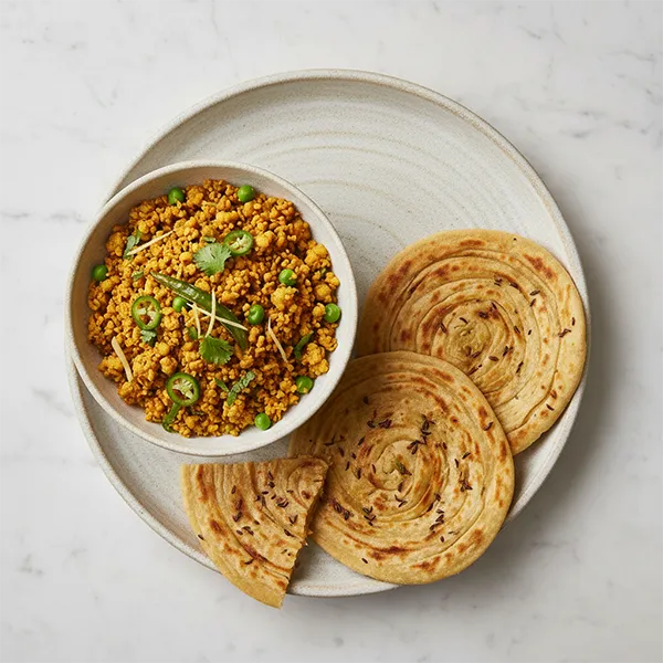 Soya And Matar Bhurji With Ajwain Lachha Paratha